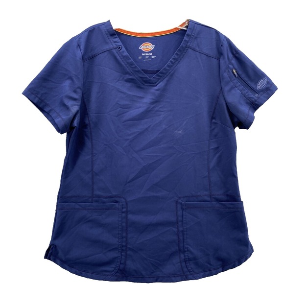 Dickies Scrub Top Women Medium Blue V-Neck Medical Uniform Professional Workwear - Picture 1 of 9
